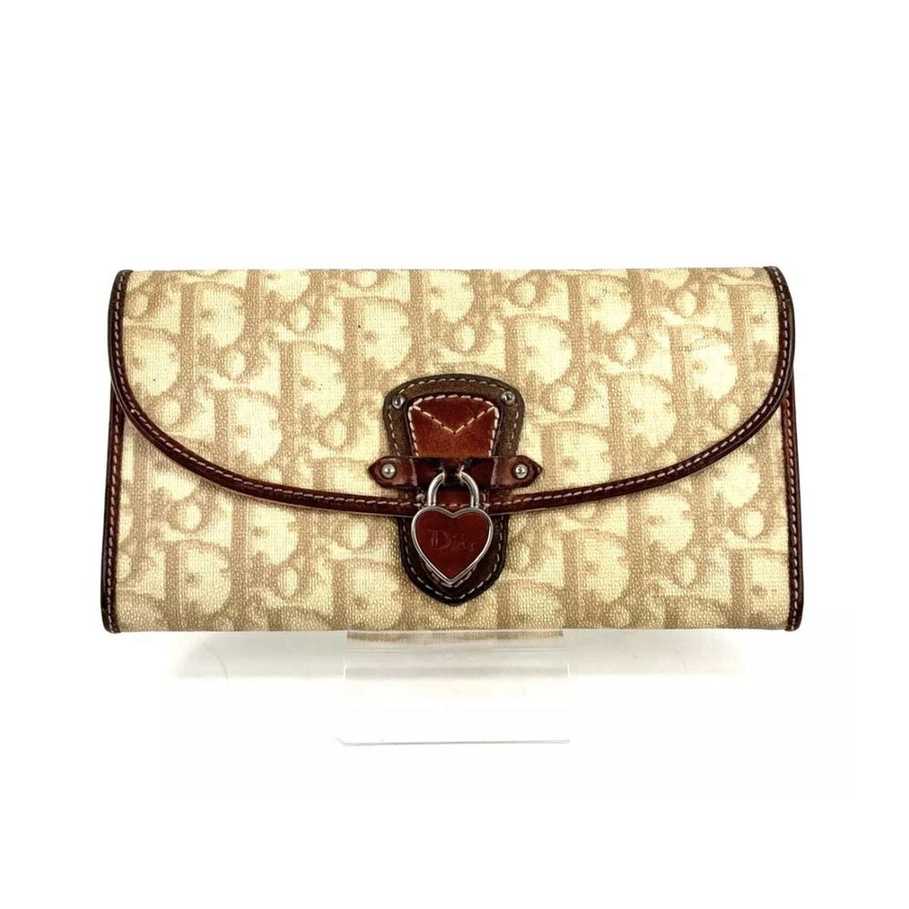 ❌sold❌ DIOR Long Wallet Trotter Romantic Beige PVC Leather Purse Authentic